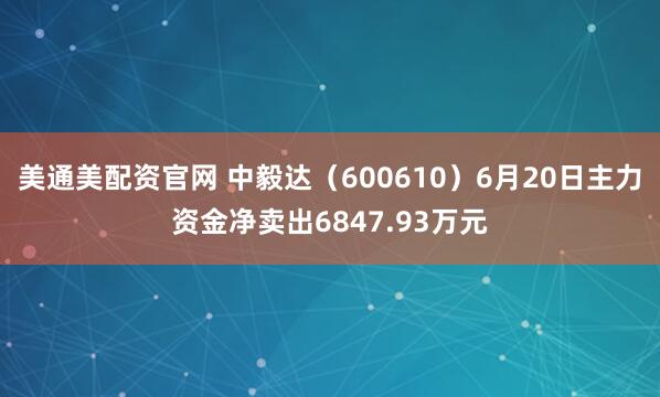 美通美配资官网 中毅达（600610）6月20日主力资金净卖出6847.93万元