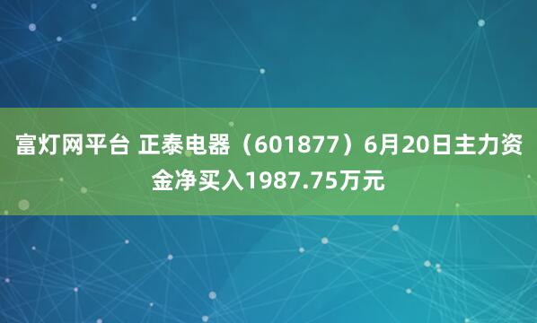 富灯网平台 正泰电器（601877）6月20日主力资金净买入1987.75万元