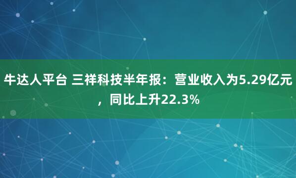 牛达人平台 三祥科技半年报：营业收入为5.29亿元，同比上升22.3%